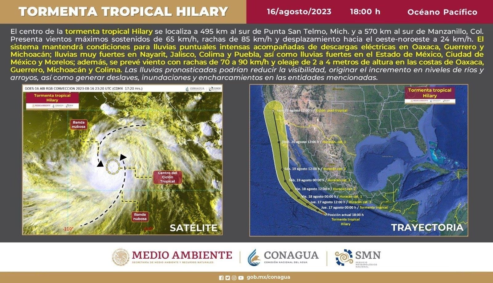Huracán Hilary alcanza categoría 4 en la escala Saffir-Simpson